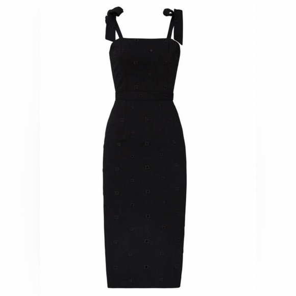 Hunter Bell Size 2 Eyelet Sheath Black Tie Strap Embroidered Dress.